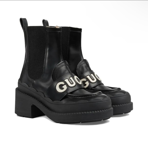 Gucci 60mm Logo Lettering Leather Boots - Picture 1 of 14